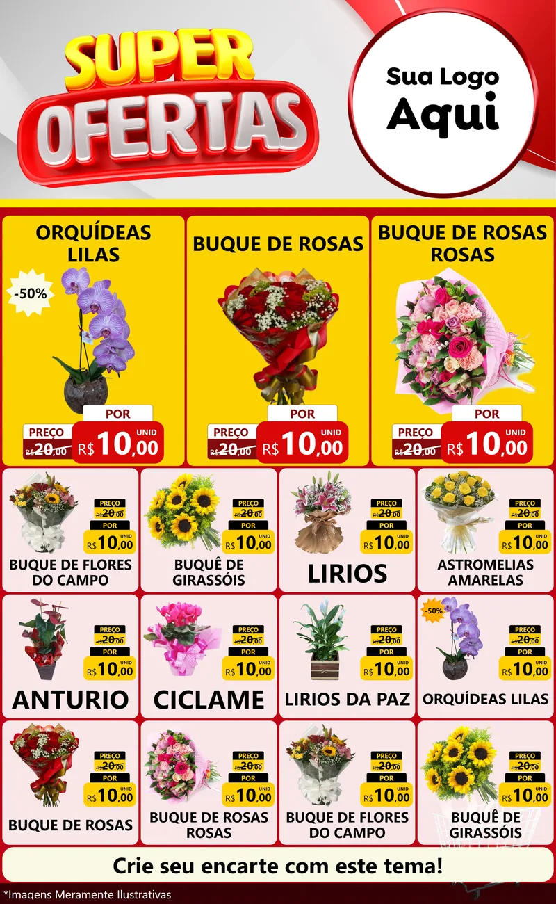 Modelo de Encarte para Encarte Grande com o tema Super Ofertas para Floricultura e jardim