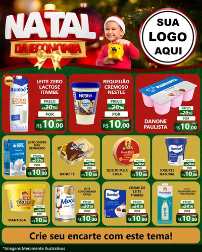 Modelo de Rede Social para Feed Instagram com o tema Natal da Economia para Frios e Laticínios