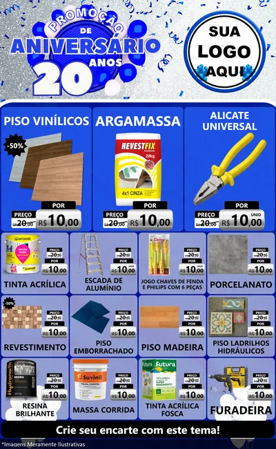 Modelo de Encarte para Encarte Grande com o tema Promoção de Aniversário - 20 Anos para Material para Construção