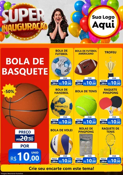 Modelo de Encarte para Encarte A4 Vertical com o tema Super Inauguração para Artigos Esportivos