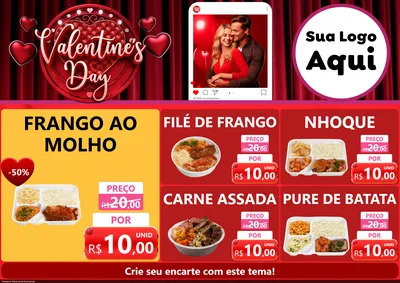 Modelo de Encarte para Encarte A4 Horizontal com o tema Valentine's Day para Restaurante