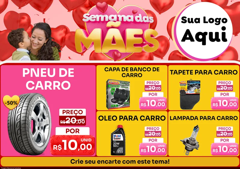 Modelo de Encarte para Encarte A4 Horizontal com o tema Semana Das Mães para Auto peças