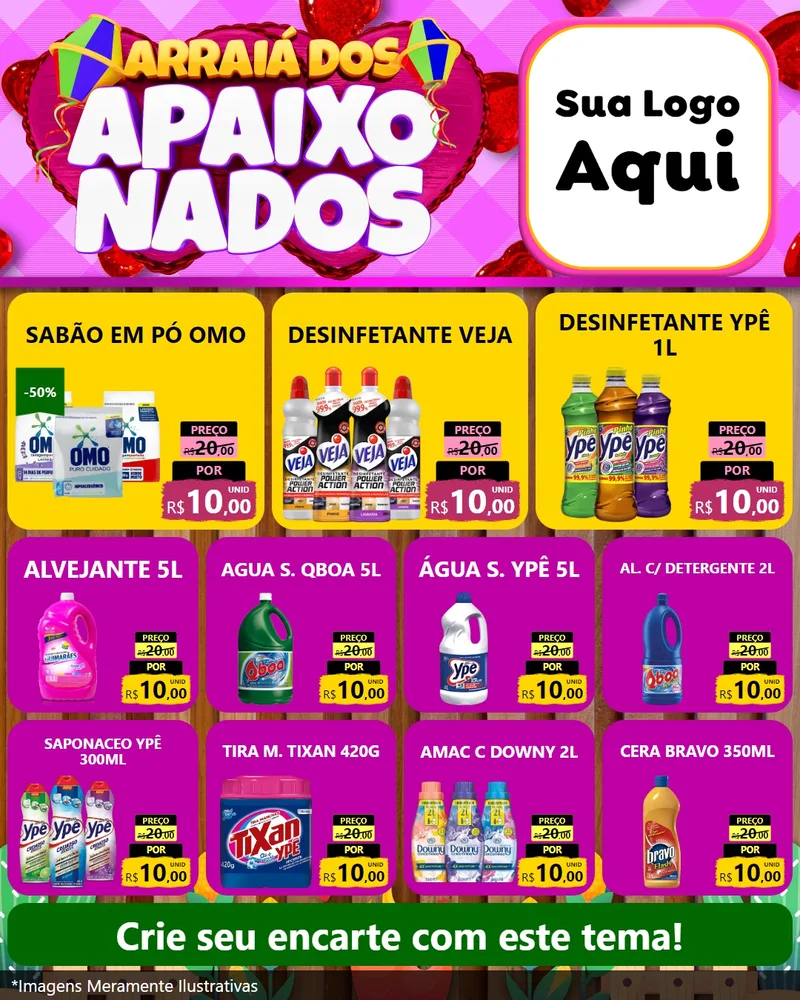 Modelo de Rede Social para Feed Instagram com o tema Arraiá dos Apaixonados para Produtos de Limpeza