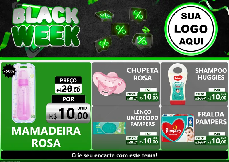 Modelo de Encarte para Encarte A4 Horizontal com o tema Black Week para Bebês