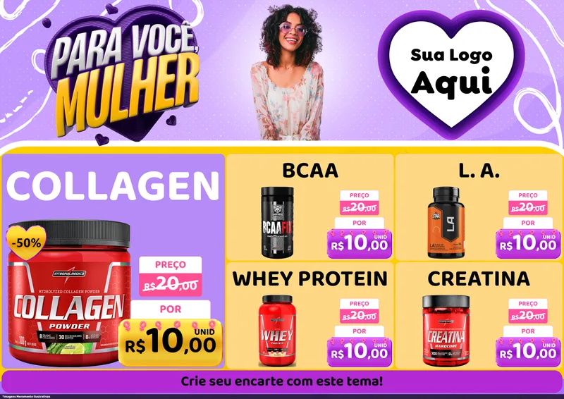 Modelo de Encarte para Encarte A4 Horizontal com o tema Para Você, Mulher para Suplementos alimentares