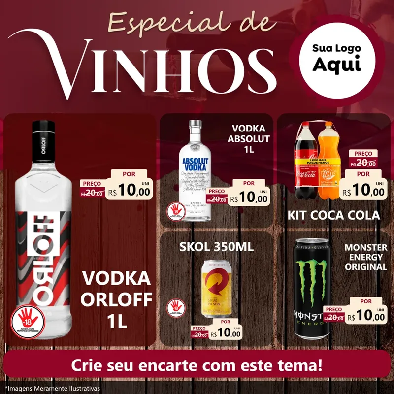 Modelo de Rede Social para Feed Facebook com o tema Especial de vinhos para Distribuidora de bebidas