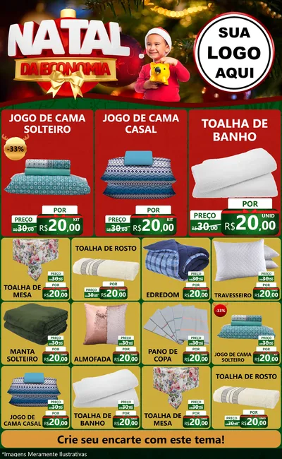 Modelo de Encarte para Encarte Grande com o tema Natal da Economia para Cama, Mesa e Banho