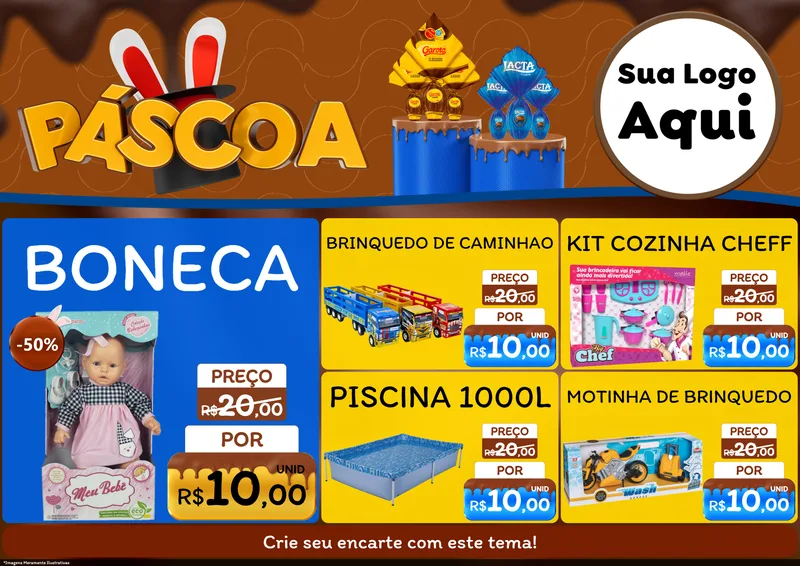 Modelo de Encarte para Encarte A4 Horizontal com o tema Páscoa para Brinquedos