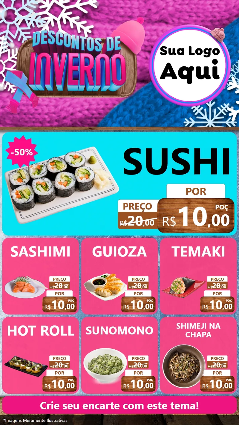 Modelo de Rede Social para Stories com o tema Descontos de Inverno para Comida japonesa