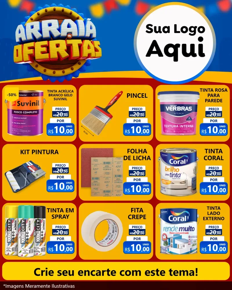 Modelo de Rede Social para Feed Instagram com o tema Arraiá de Ofertas - Junina para Tintas e Ferramentas
