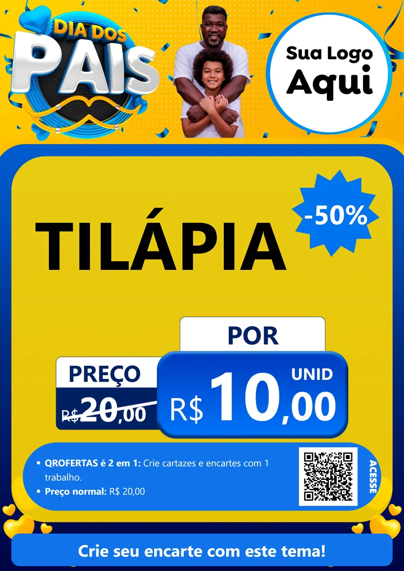 Modelo de Cartaz para Cartaz A4 Vertical com o tema Dia dos Pais para Peixaria