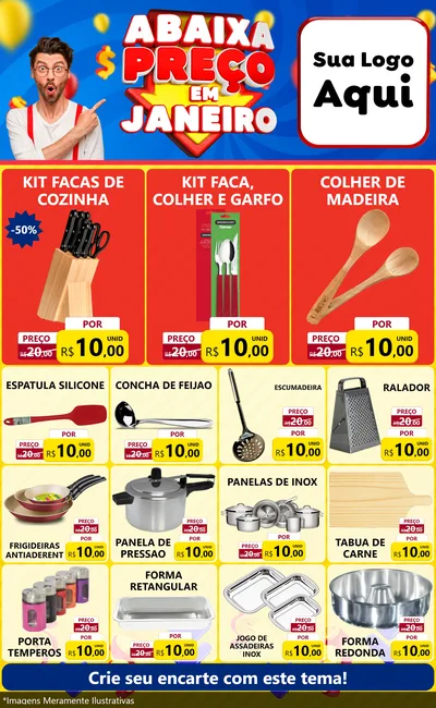 Modelo de Encarte para Encarte Grande com o tema Abaixa Preço em Janeiro para Utilidades Domésticas