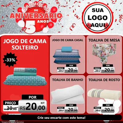 Modelo de Rede Social para Feed Facebook com o tema Promoção de Aniversário - 5 Anos para Cama, Mesa e Banho