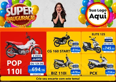 Modelo de Encarte para Encarte A4 Horizontal com o tema Super Inauguração para Concessionaria de Motos