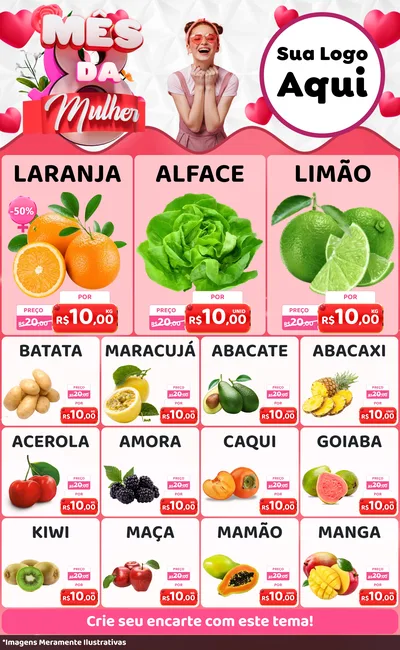Modelo de Encarte para Encarte Grande com o tema Mês da Mulher para Hortifrúti