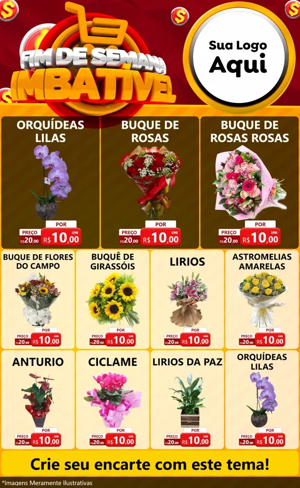 Modelo de Encarte para Encarte Grande com o tema Fim de Semana Imbatível para Floricultura e jardim