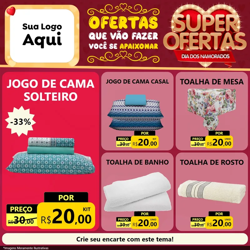 Modelo de Rede Social para Feed Facebook com o tema Dia dos Namorados para Cama, Mesa e Banho