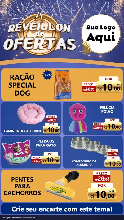 Modelo de TV para TV Vertical com o tema Réveillon de Ofertas para Pet Shop