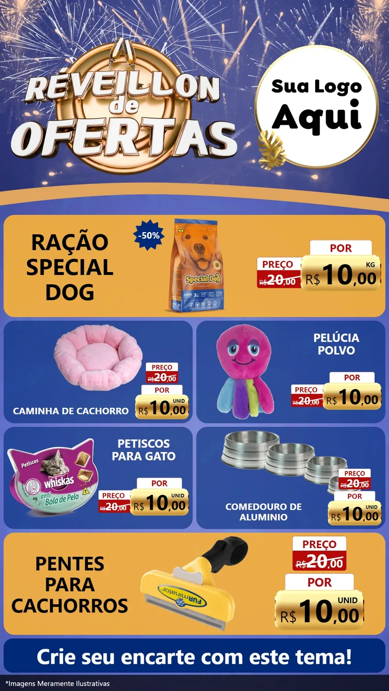 Modelo de TV para TV Vertical com o tema Réveillon de Ofertas para Pet Shop