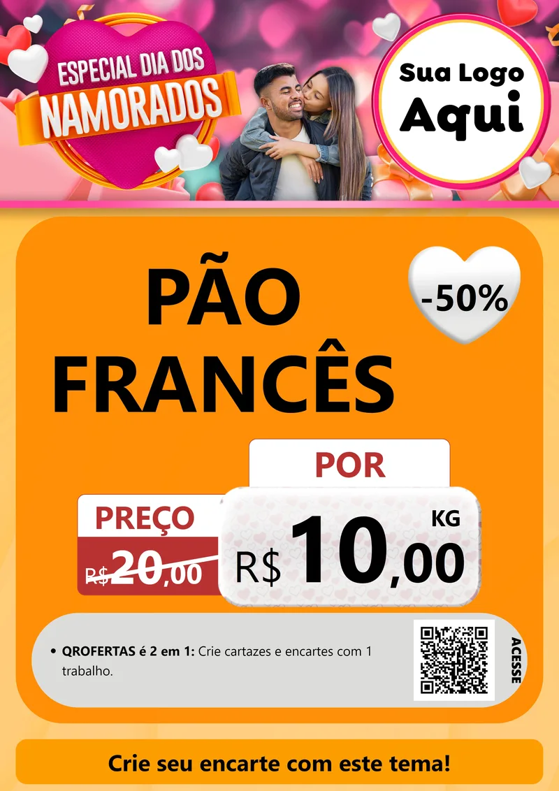Modelo de Cartaz para Cartaz A4 Vertical com o tema Especial Dia dos Namorados para Padaria