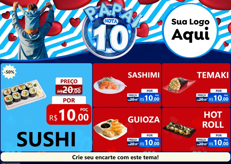 Modelo de Encarte para Encarte A4 Horizontal com o tema Papai Nota 10 para Comida japonesa