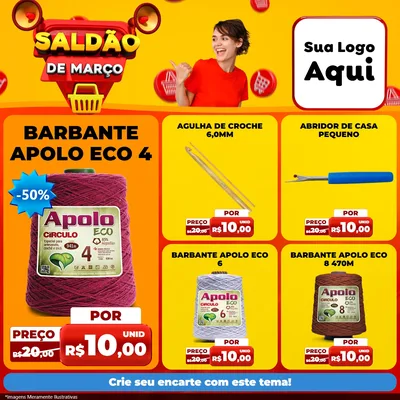 Modelo de Rede Social para Feed Facebook com o tema Saldão de Março para Armarinho e Aviamentos