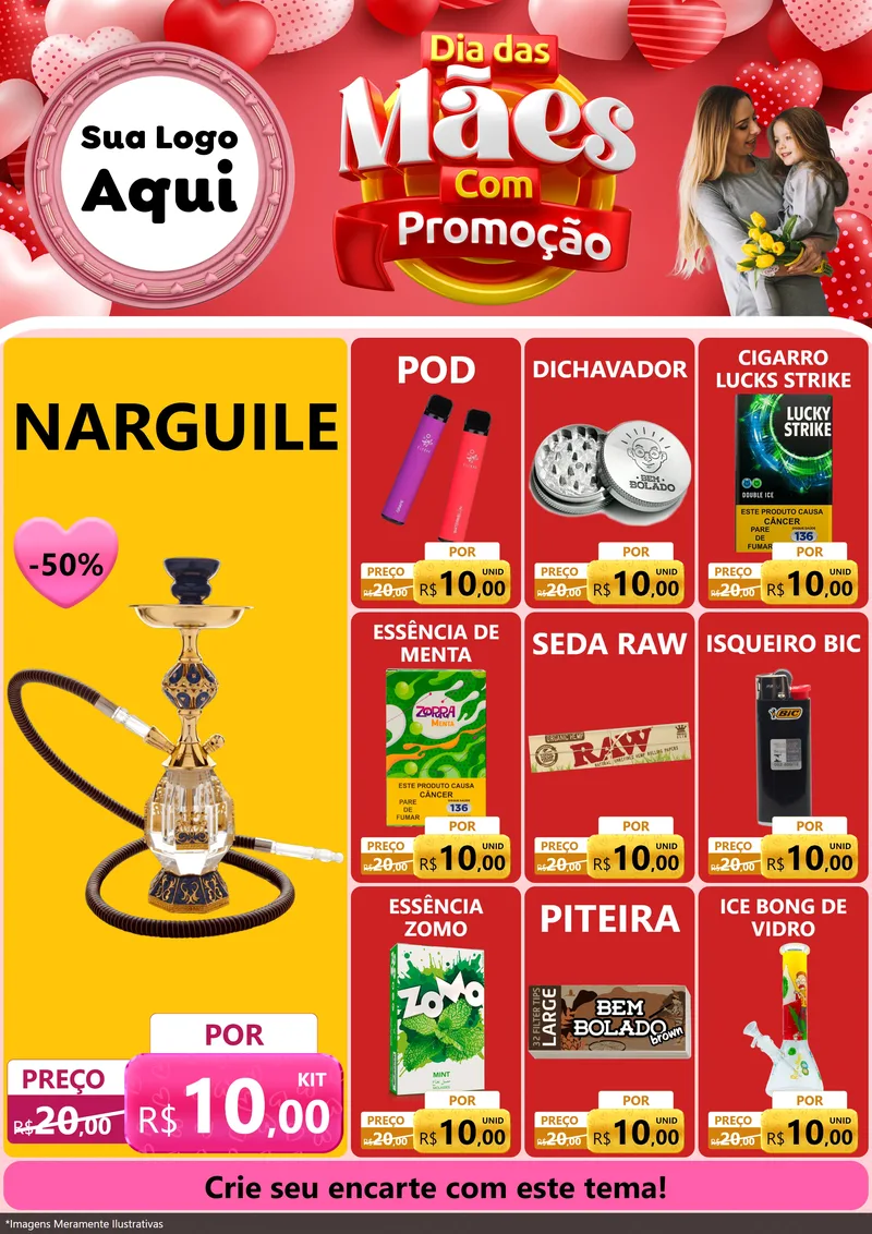 Modelo de Encarte para Encarte A4 Vertical com o tema Dia Das Mães Com Promoção para Tabacaria