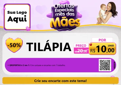 Modelo de Cartaz para Cartaz A4 Horizontal com o tema Ofertas Especiais - Mês das Mães para Peixaria
