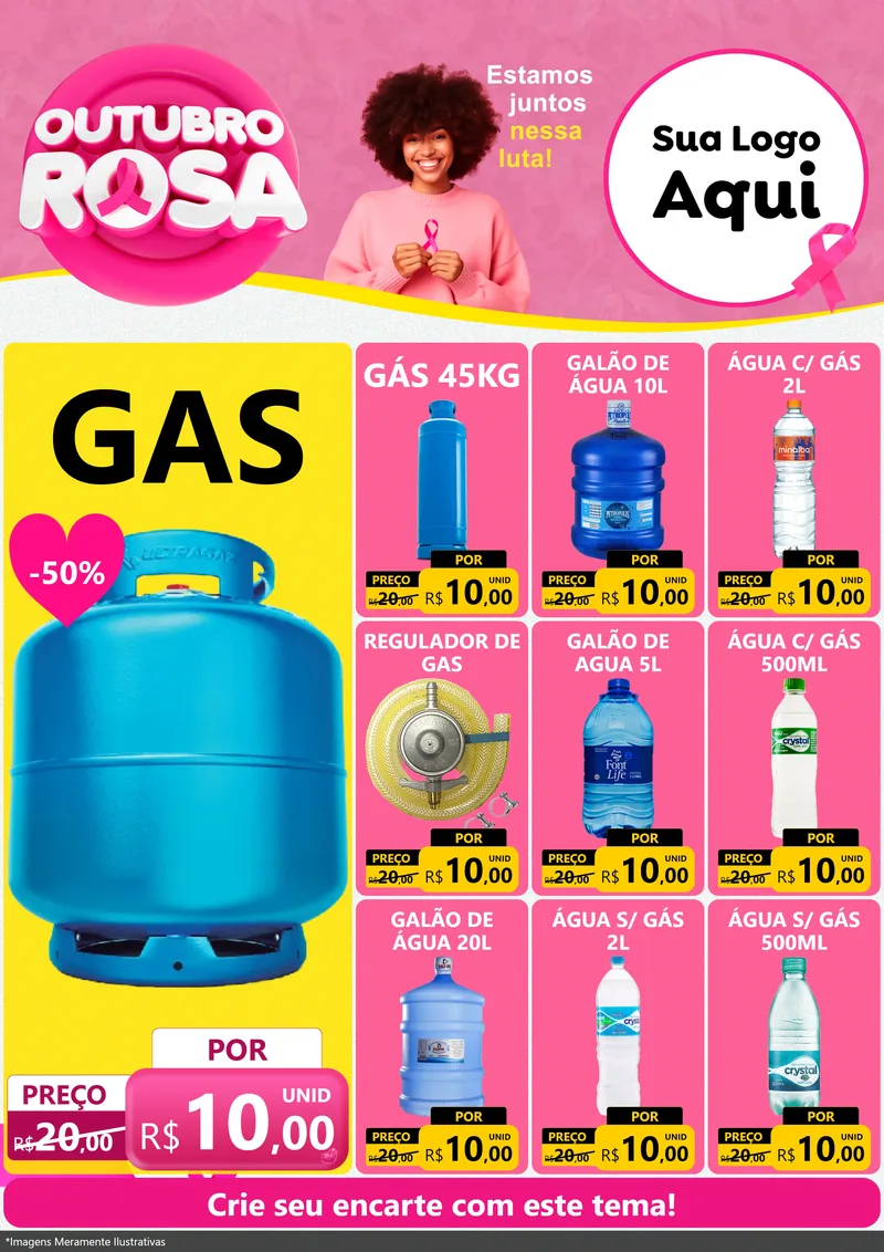 Modelo de Encarte para Encarte A4 Vertical com o tema Outubro Rosa para Água e gás