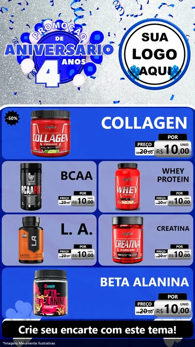 Modelo de TV para TV Vertical com o tema Promoção de Aniversário - 4 Anos para Suplementos alimentares