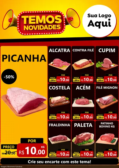 Modelo de Encarte para Encarte A4 Vertical com o tema Temos Novidades para Açougue