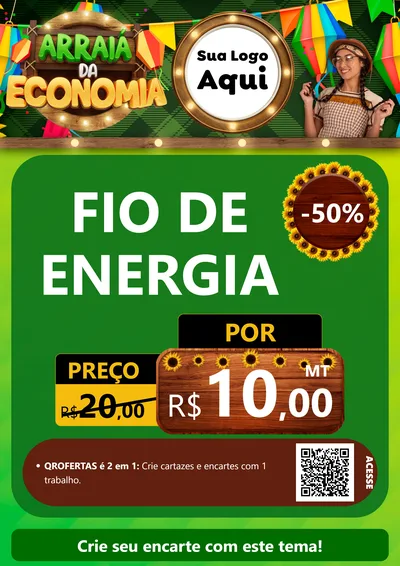 Modelo de Cartaz para Cartaz A4 Vertical com o tema Arraiá de Economia para Materiais Elétricos