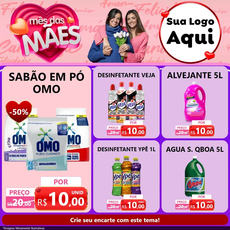 Modelo de Rede Social para Feed Facebook com o tema Mês Das Mães para Produtos de Limpeza
