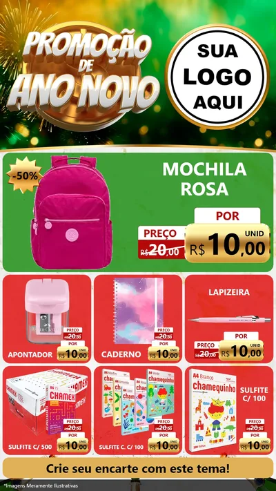 Modelo de Rede Social para Stories com o tema Promoção de Ano Novo para Papelaria