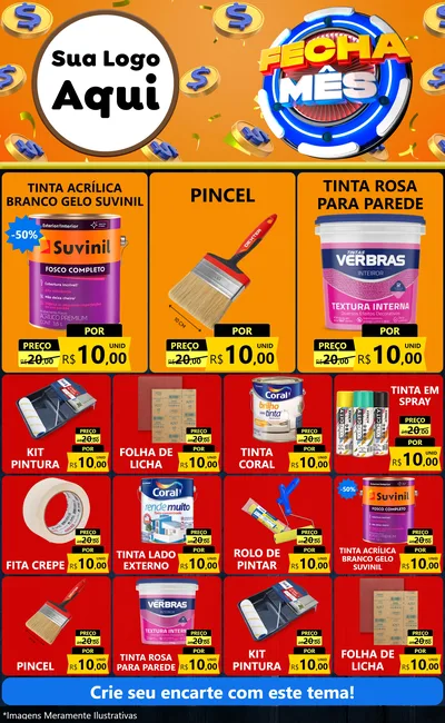 Modelo de Encarte para Encarte Grande com o tema Fecha Mês para Tintas e Ferramentas