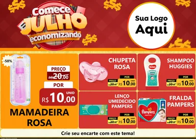 Modelo de Encarte para Encarte A4 Horizontal com o tema Comece Julho Economizando para Bebês