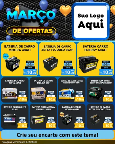 Modelo de Rede Social para Feed Instagram com o tema Março de Ofertas para Baterias Elétricas