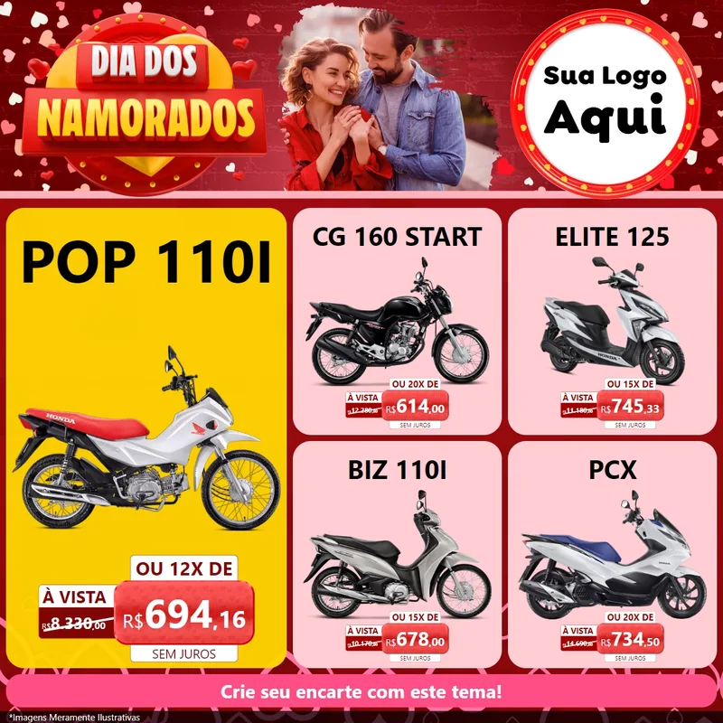 Modelo de Rede Social para Feed Facebook com o tema Dia Dos Namorados para Concessionaria de Motos