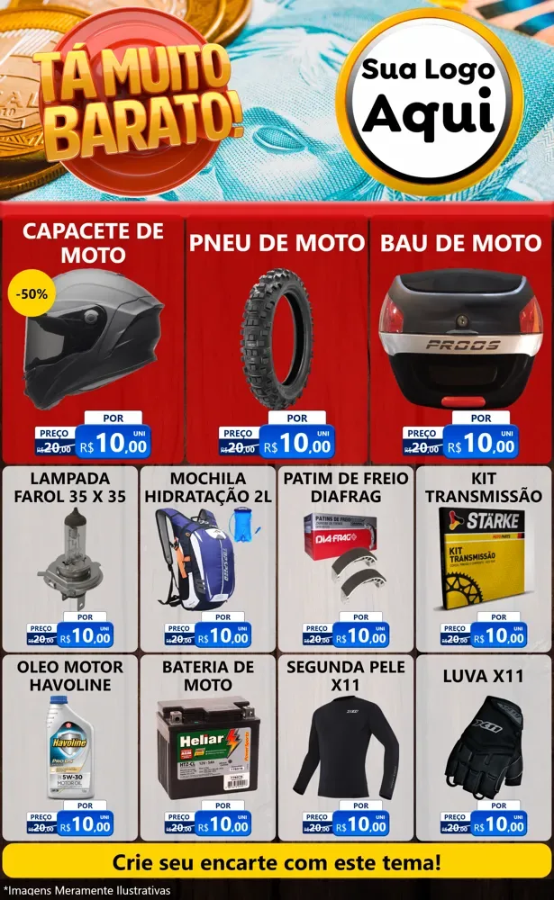 Modelo de Encarte para Encarte Grande com o tema Está Muito Barato para Moto peças