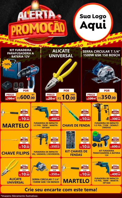 Modelo de Encarte para Encarte Grande com o tema Alerta de Promoção para Maquinas e Ferramentas