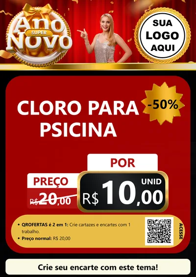 Modelo de Cartaz para Cartaz A4 Vertical com o tema Super Ano Novo para Produtos para Piscina