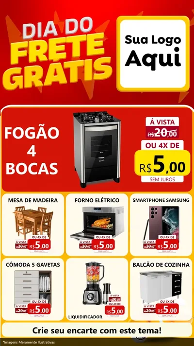 Modelo de Rede Social para Stories com o tema Dia do Frete Grátis para Móveis e Eletro