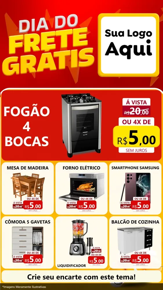 Modelo de Rede Social para Stories com o tema Dia do Frete Grátis para Móveis e Eletro