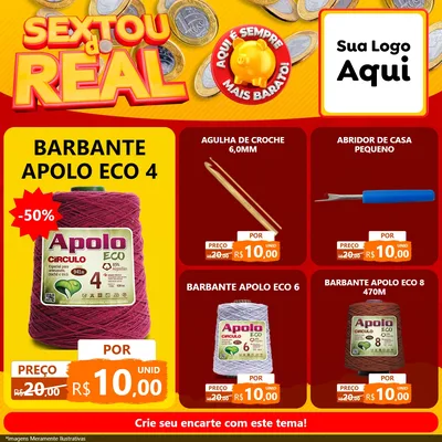 Modelo de Rede Social para Feed Facebook com o tema Sextou do Real para Armarinho e Aviamentos