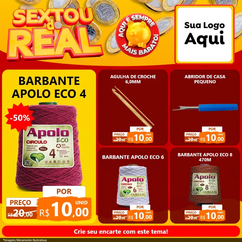 Modelo de Rede Social para Feed Facebook com o tema Sextou do Real para Armarinho e Aviamentos