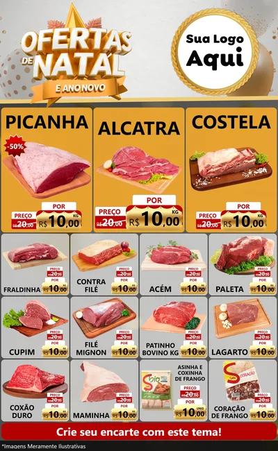 Modelo de Encarte para Encarte Grande com o tema Ofertas De Natal E Ano Novo para Açougue
