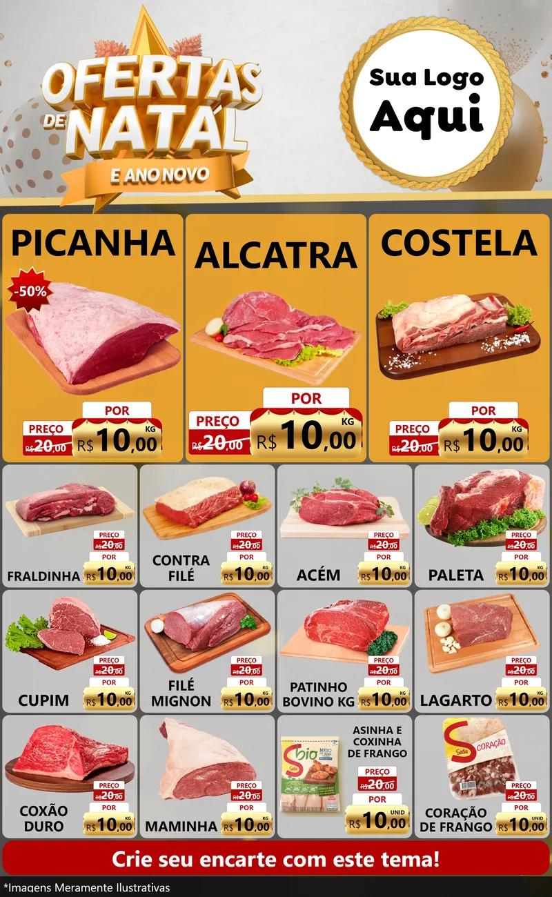 Modelo de Encarte para Encarte Grande com o tema Ofertas De Natal E Ano Novo para Açougue