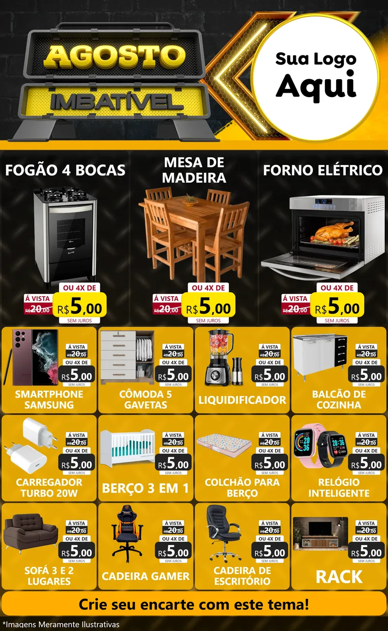 Modelo de Encarte para Encarte Grande com o tema Agosto Imbatível para Móveis e Eletro
