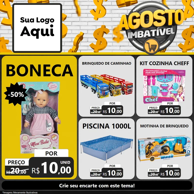 Modelo de Rede Social para Feed Facebook com o tema Agosto imbatível para Brinquedos