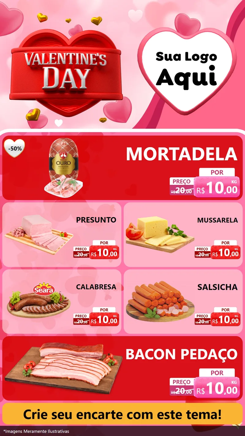Modelo de TV para TV Vertical com o tema Valentine's Day para Frios e Laticínios
